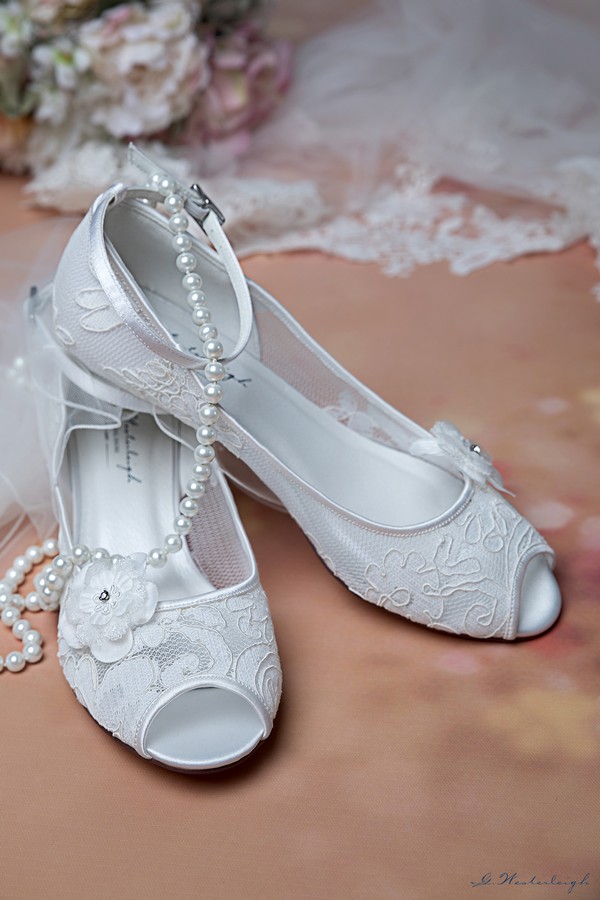 scarpe da sposa tacco basso 3 cm ricamate in pizzo ...