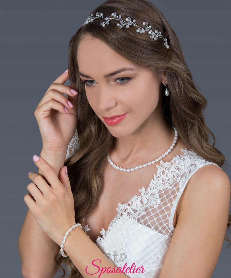 acconciatura online per capelli da sposa con perle color avorio